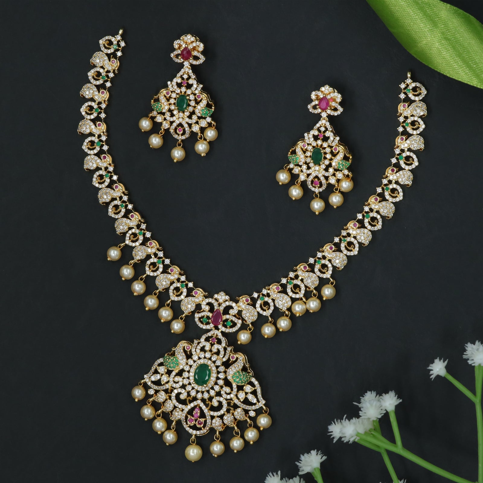 Peacock Silhouette Necklace with Ornate Stone Detailing