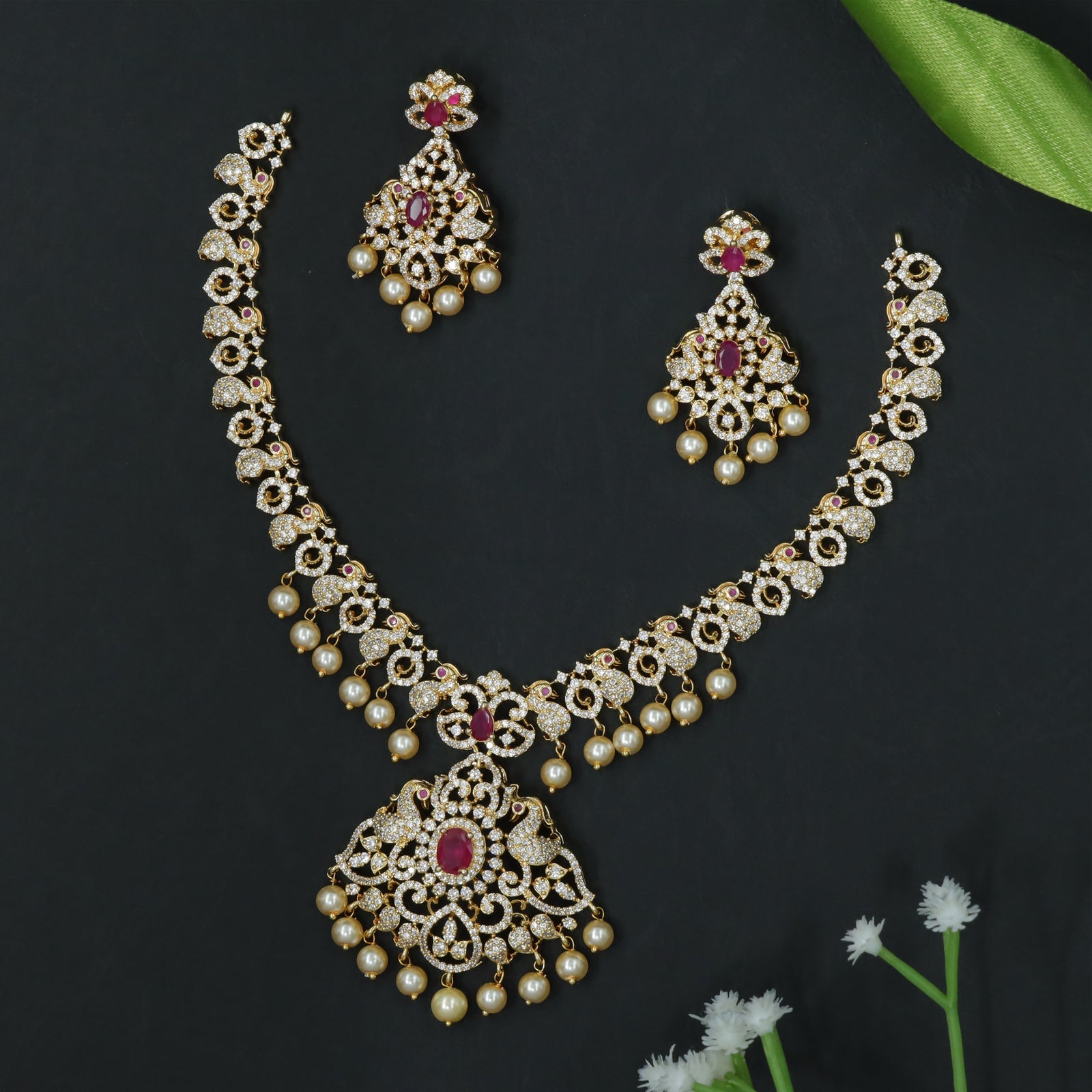 Sculpted Scroll Pattern Necklace with Statement Drop Pendant