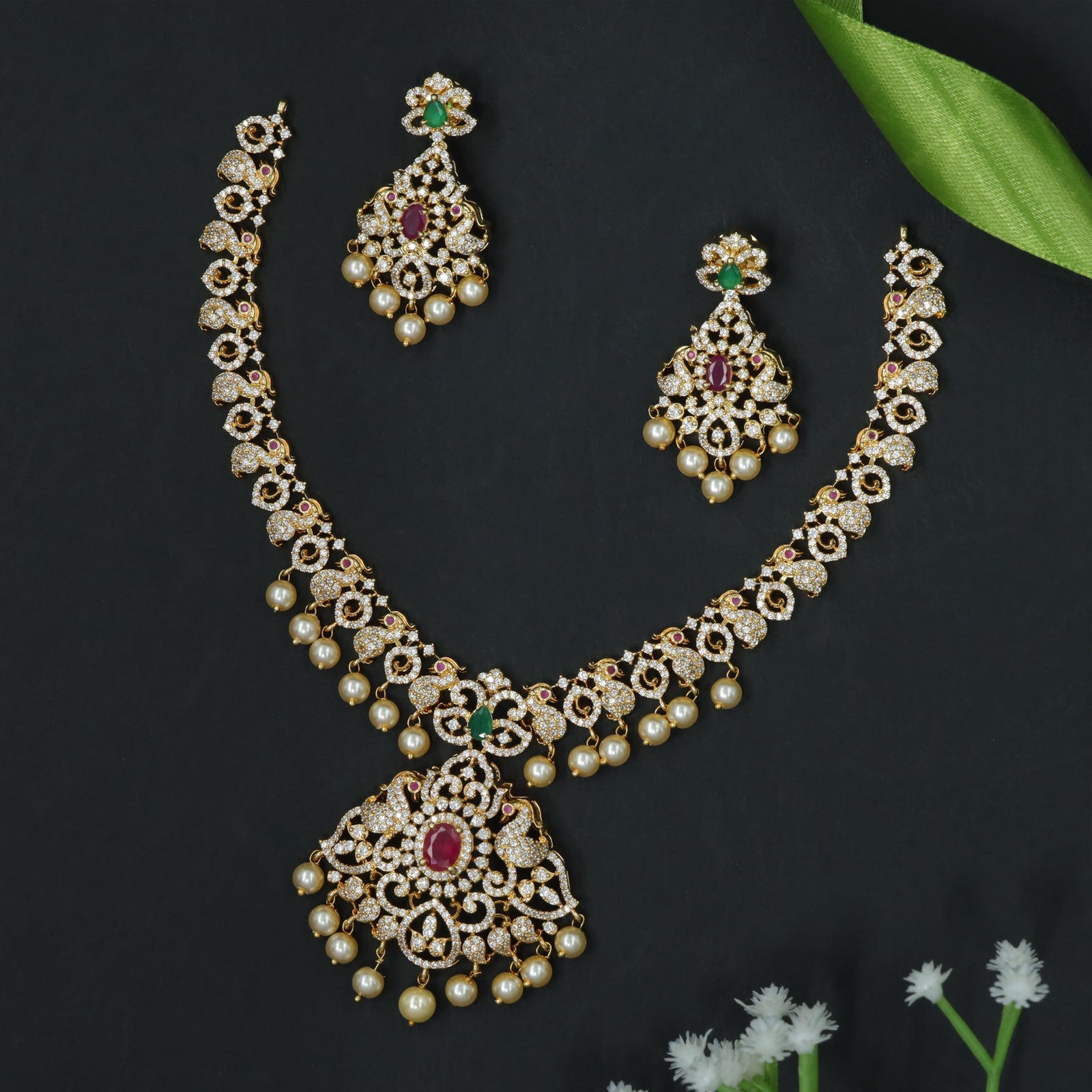 Sculpted Scroll Pattern Necklace with Statement Drop Pendant