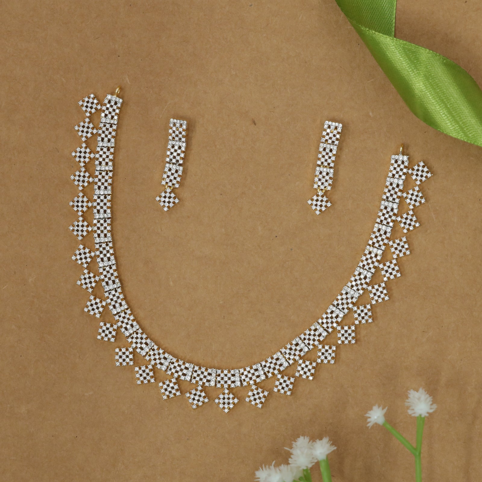 Modular Square Mesh Necklace with Cascading Edge Motifs