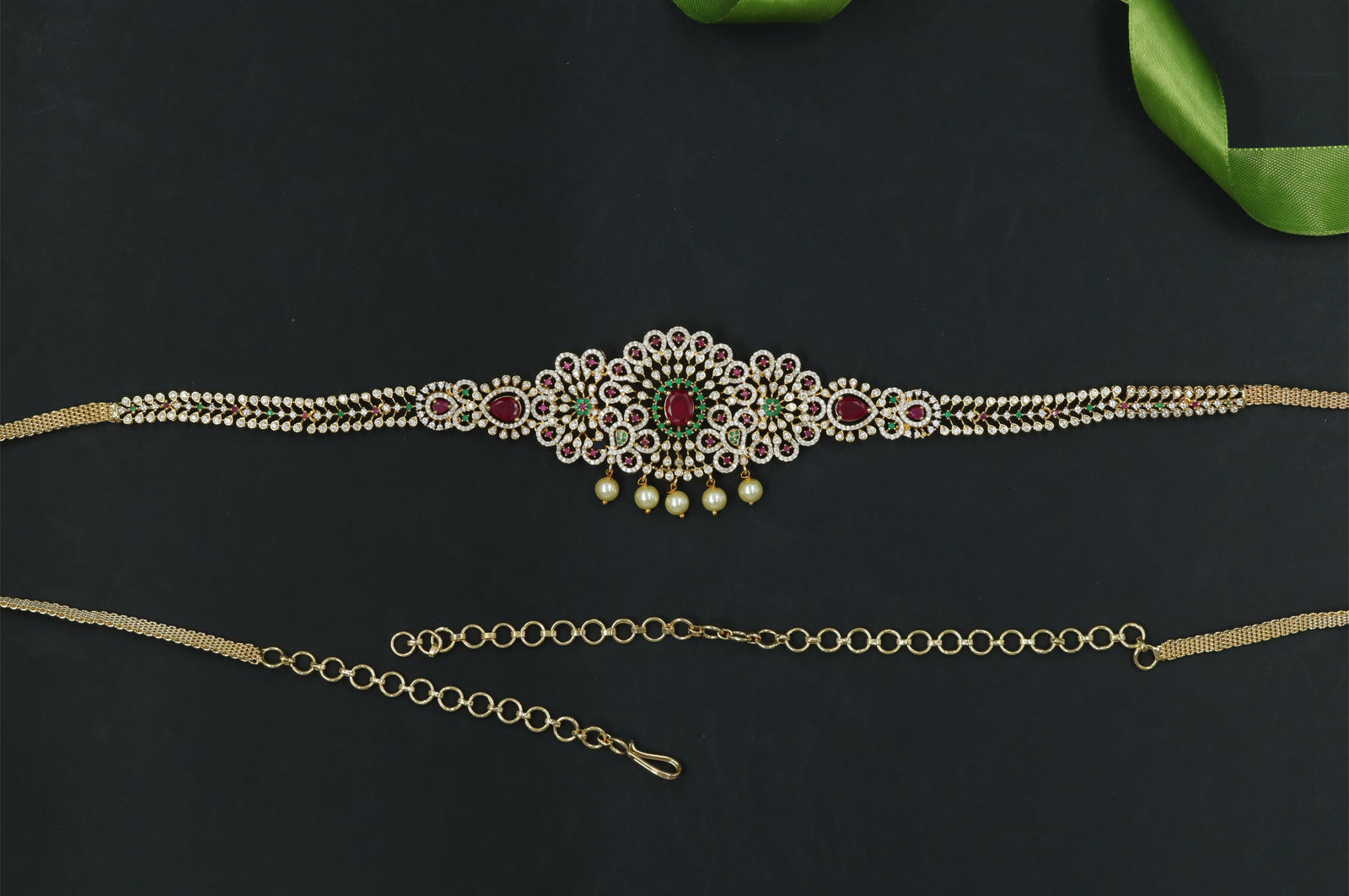 Decorative Flower Design Waist Belt with Structured Stone Spread