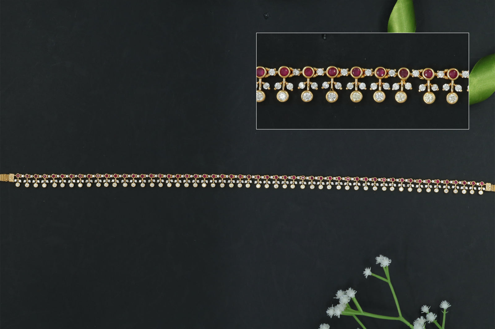 Slim Stone Waist Belt with Continuous Drop Detailing
