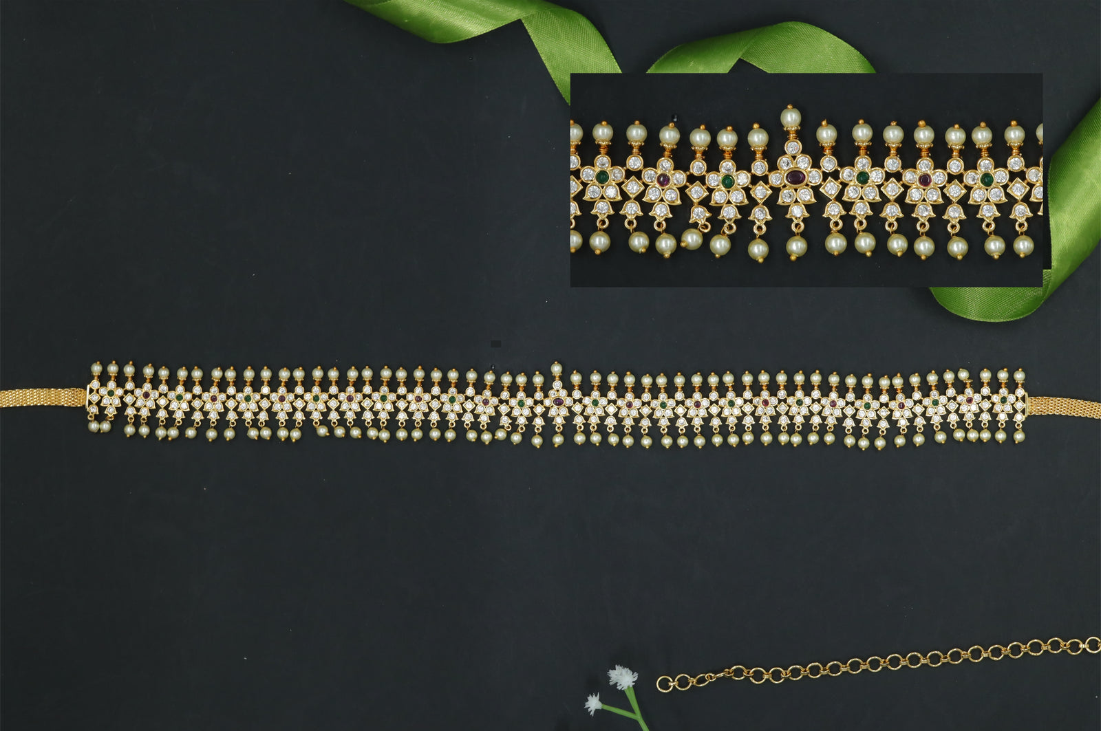 Ornamental Waist Belt with Dense Repeating Motif Rows