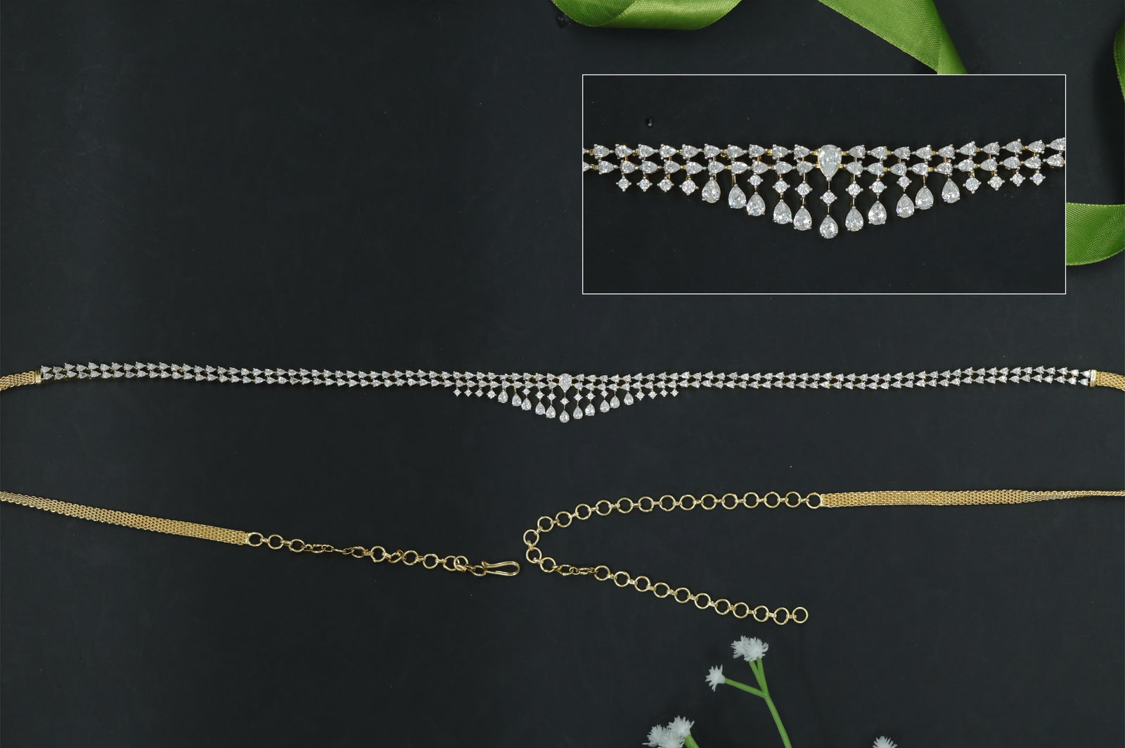 Slim Stone Waist Belt with Central Teardrop Drop Cluster