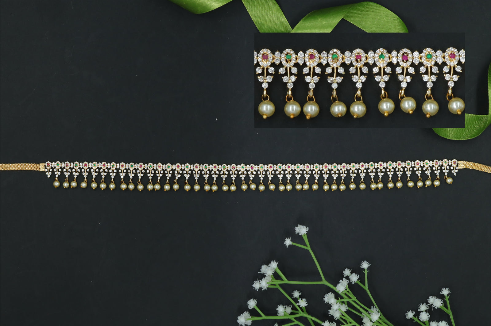 Linear Waist Belt with Oval Motif Chain and Drop Finish