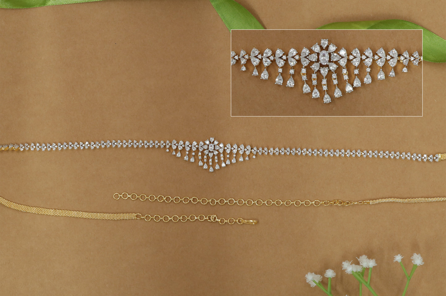 Luxury Petal-Form Waist Belt with Graduated Drop Center