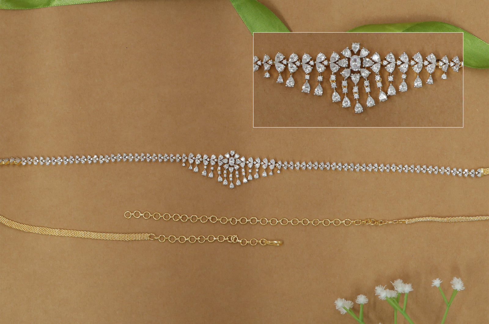 Luxury Petal-Form Waist Belt with Graduated Drop Center