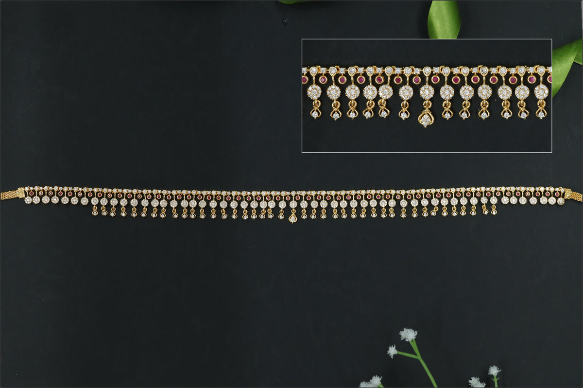 Linear Stone Waist Belt with Repeating Fringe Drops
