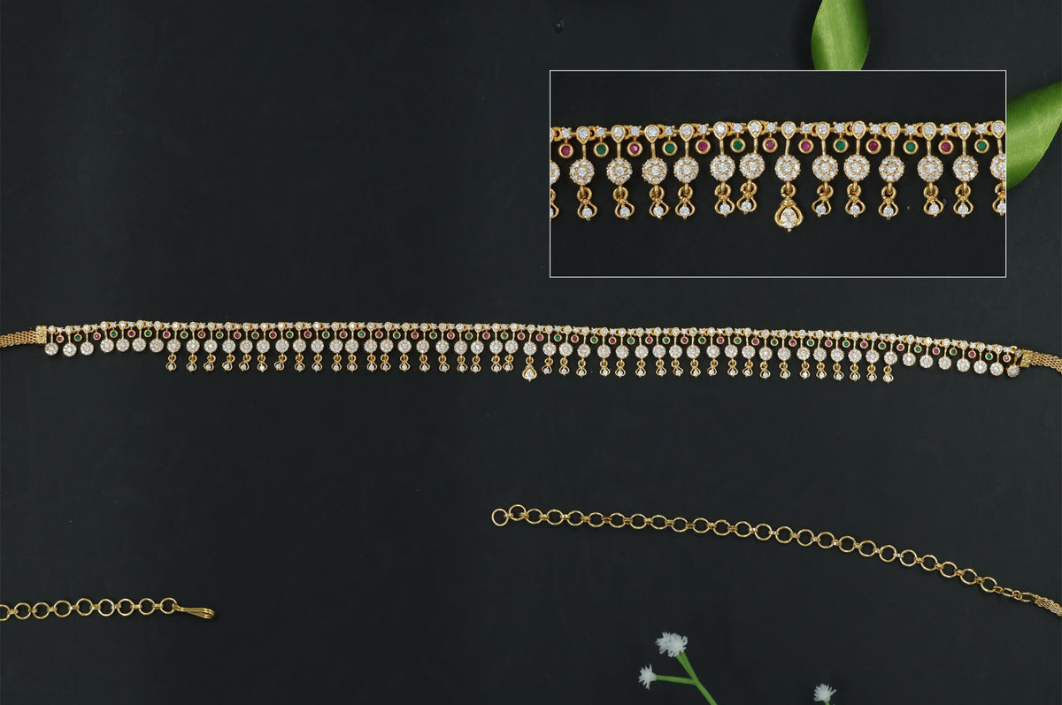 Linear Stone Waist Belt with Repeating Fringe Drops