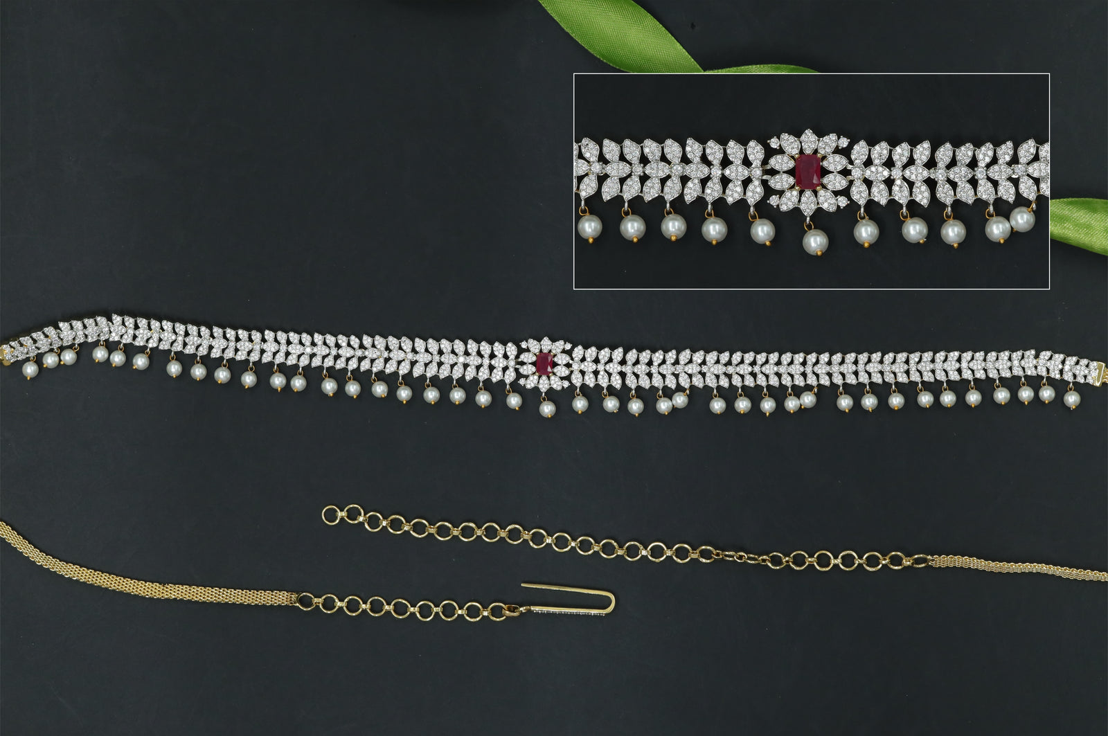 Waist Belt with Repeating Leaf Design and Drop Edge