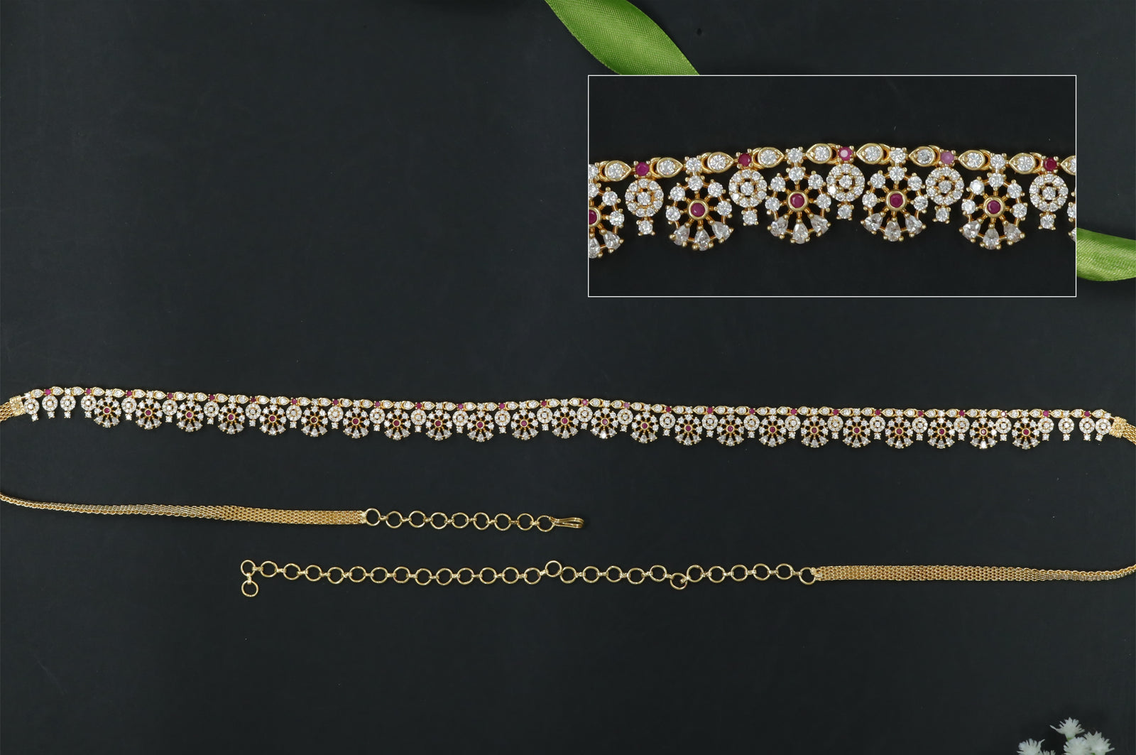 Waist Belt with Repeating Circular Stone Design and Drop Edge