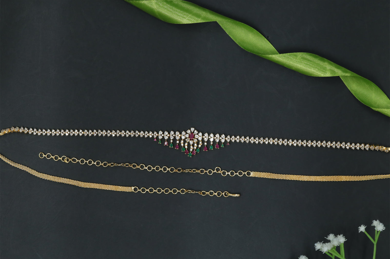Luxury Petal-Form Waist Belt with Graduated Drop Center