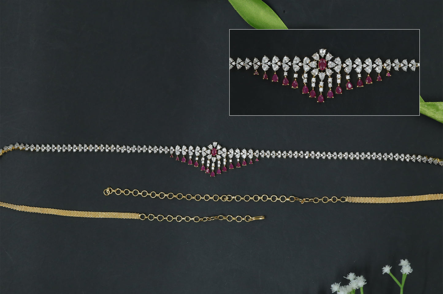 Luxury Petal-Form Waist Belt with Graduated Drop Center