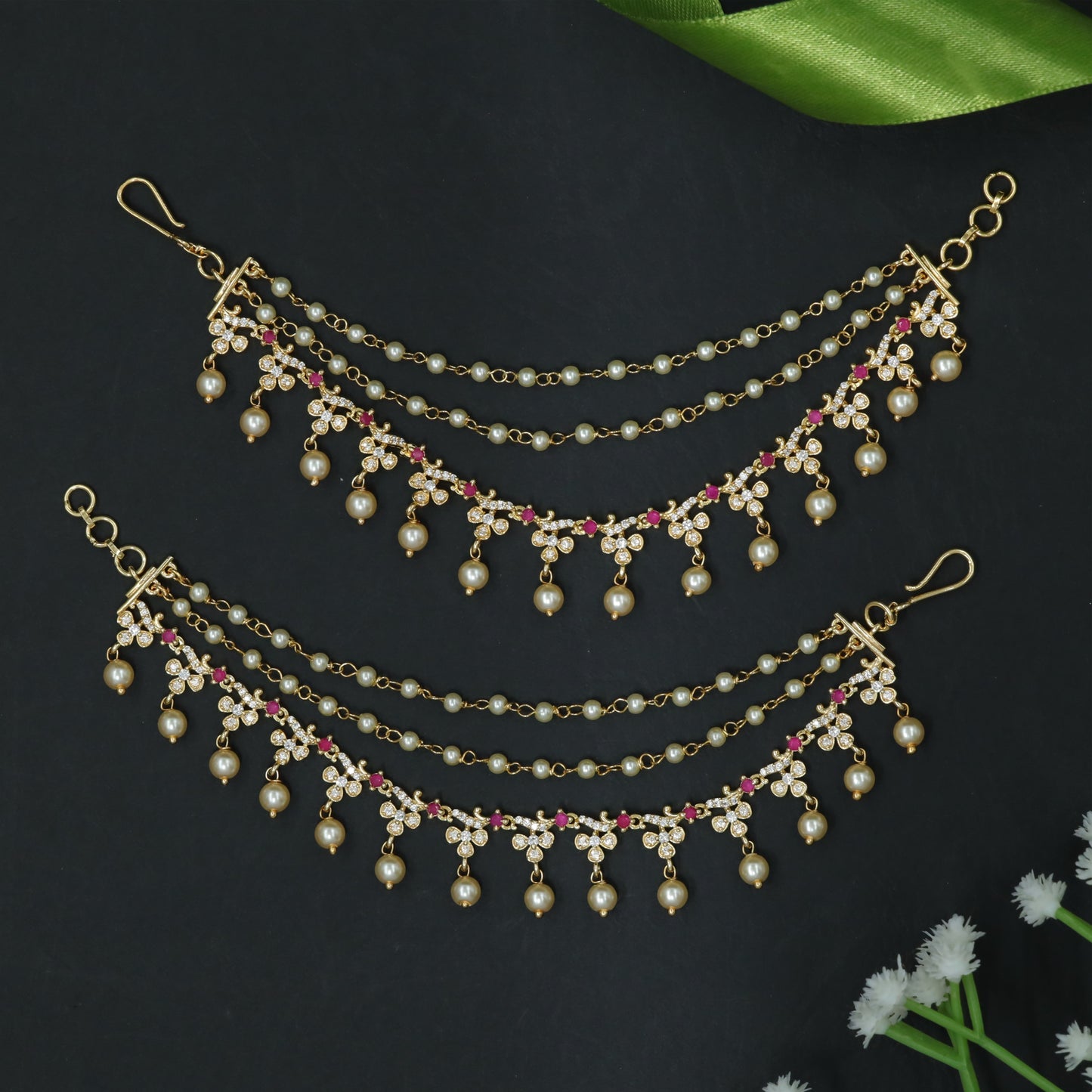 Structured Mati with Two Beaded Rows and Hanging Accents