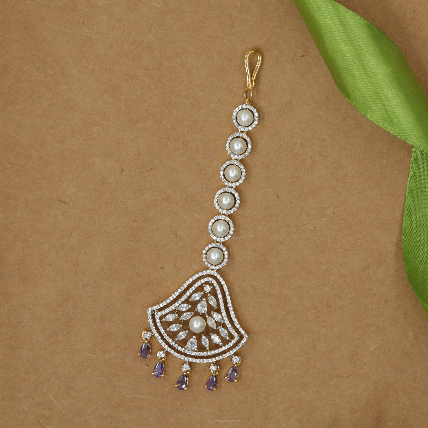 Pearled Spine Tikka with Sculpted Crystal Pendant
