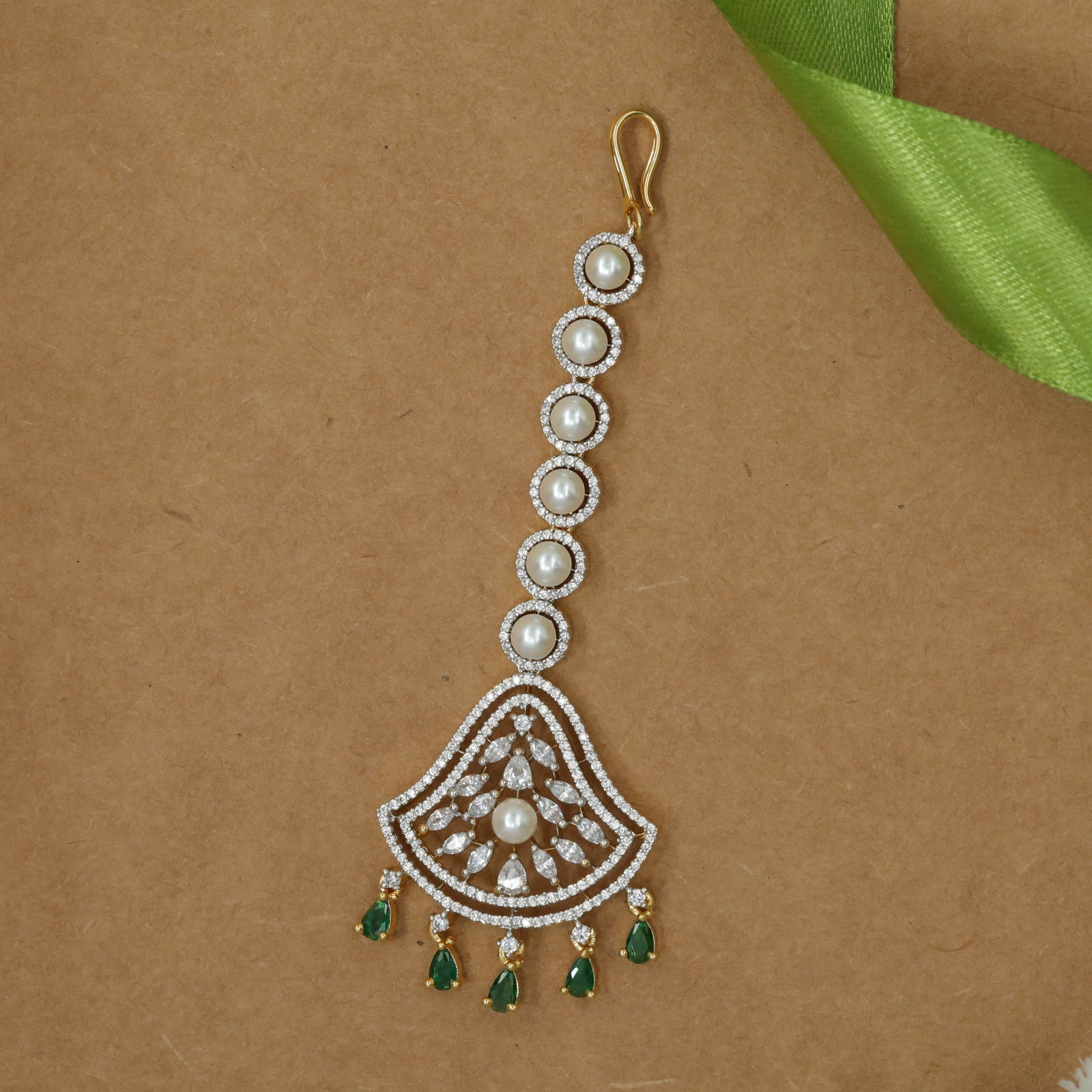 Pearled Spine Tikka with Sculpted Crystal Pendant