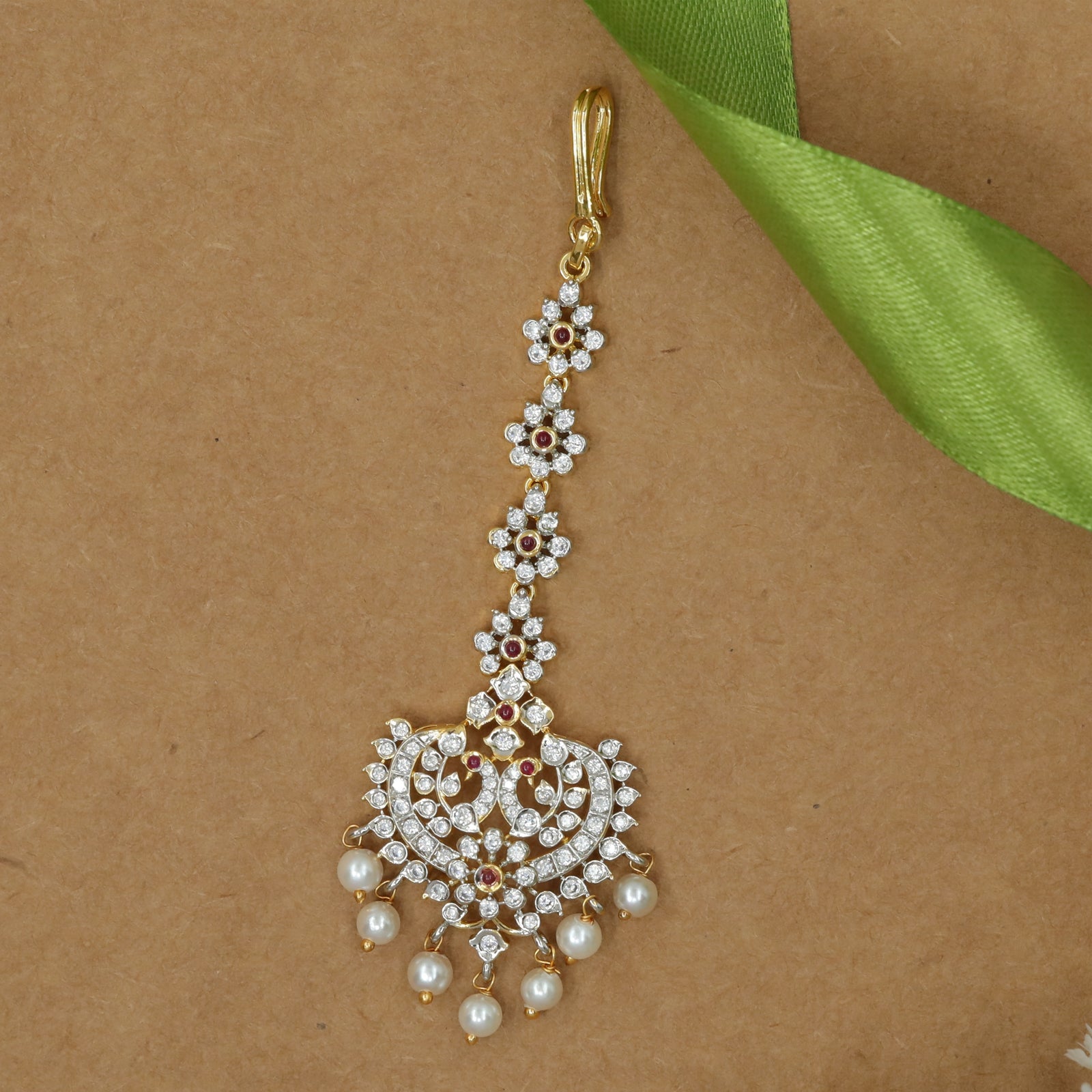 Tikka with Floral Crystal Spine and Peacock Ornate Drop