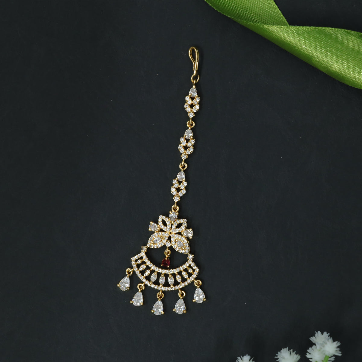 Tikka with Butterfly Stone Design and Curved Drop Base