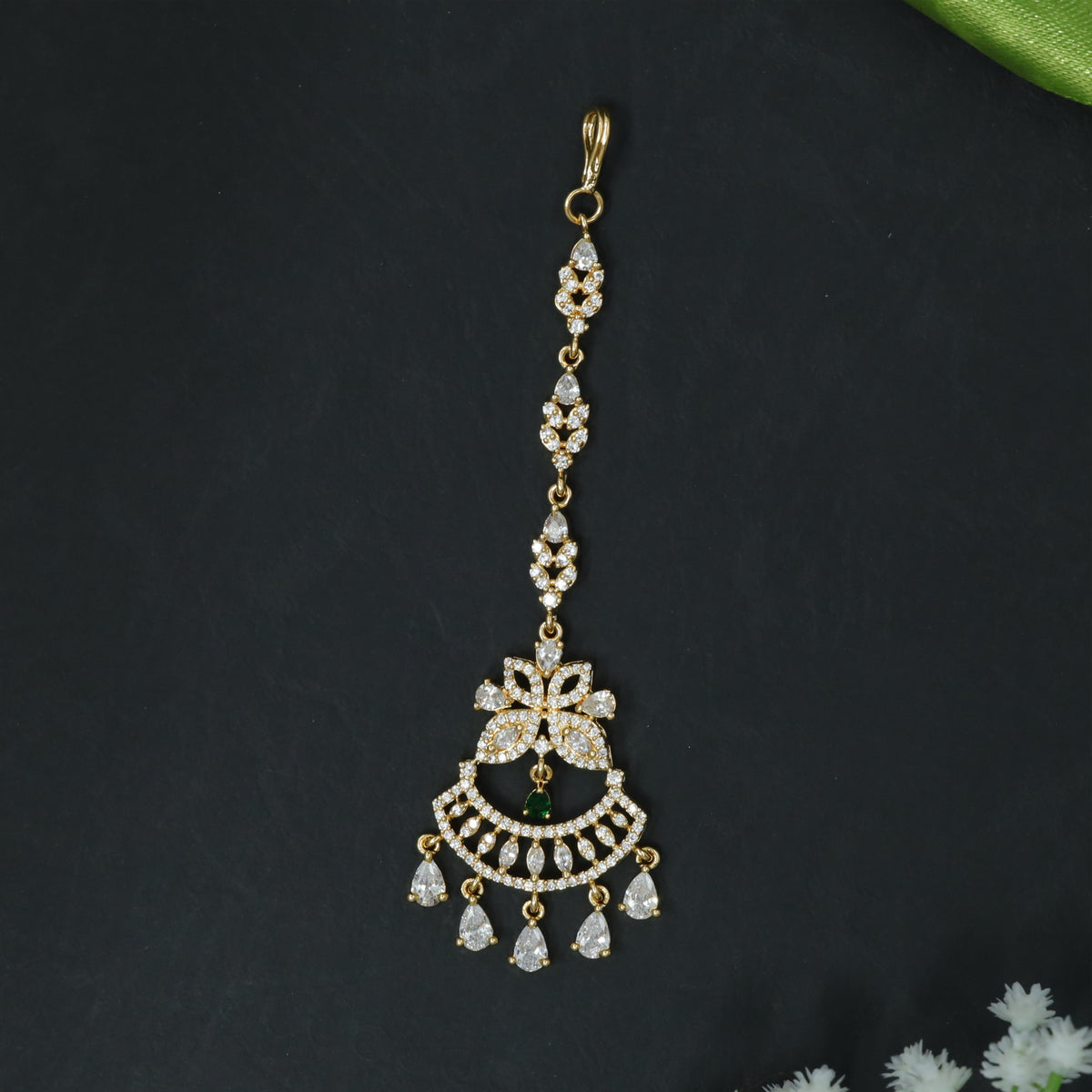 Tikka with Butterfly Stone Design and Curved Drop Base