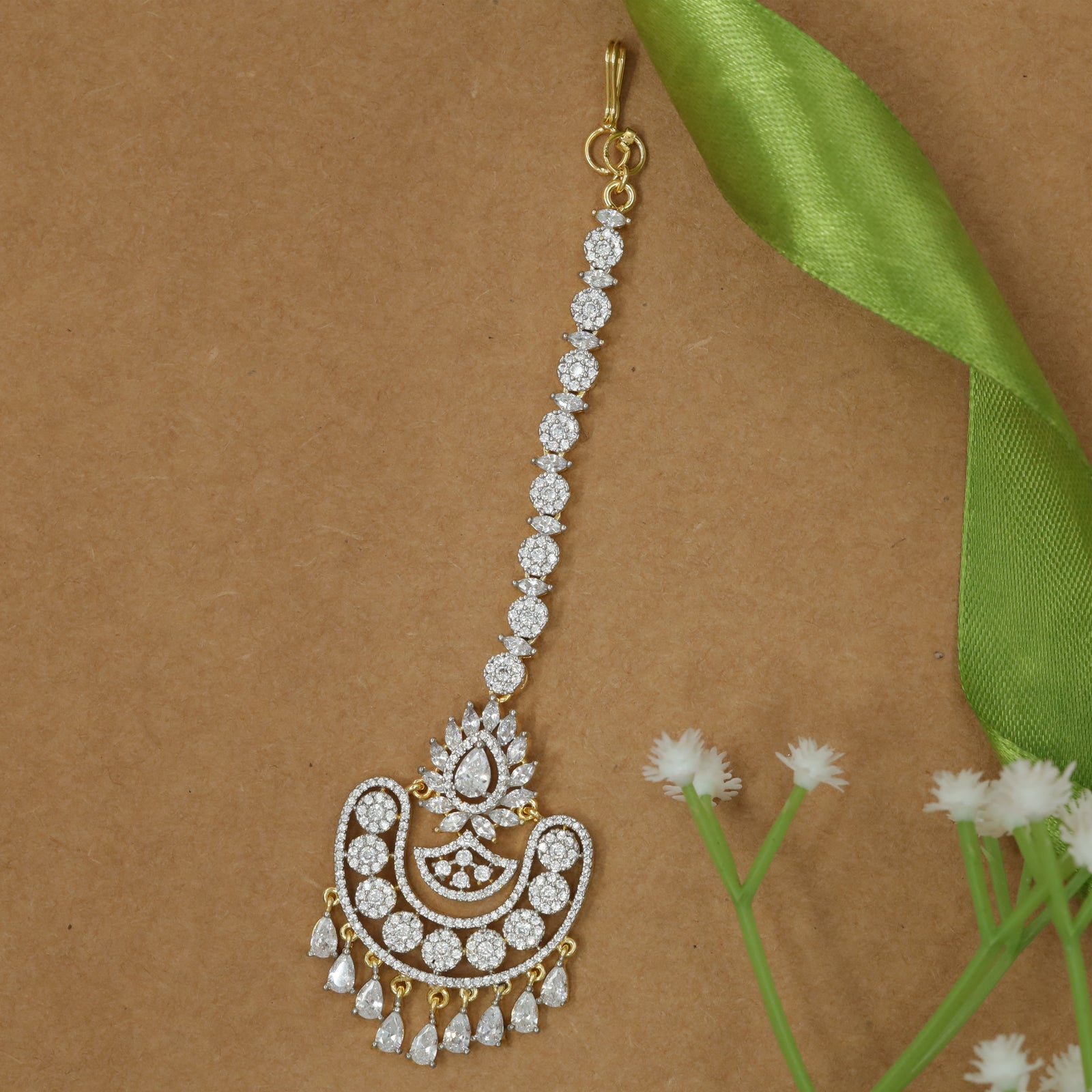 Elongated Drop Tikka with Arched Base and Hangings