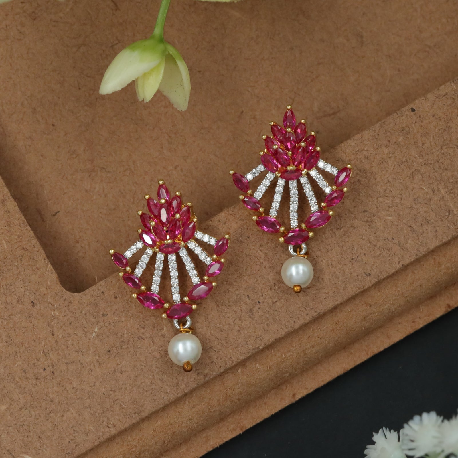 Radiating Arc Studs with Hanging Pearl