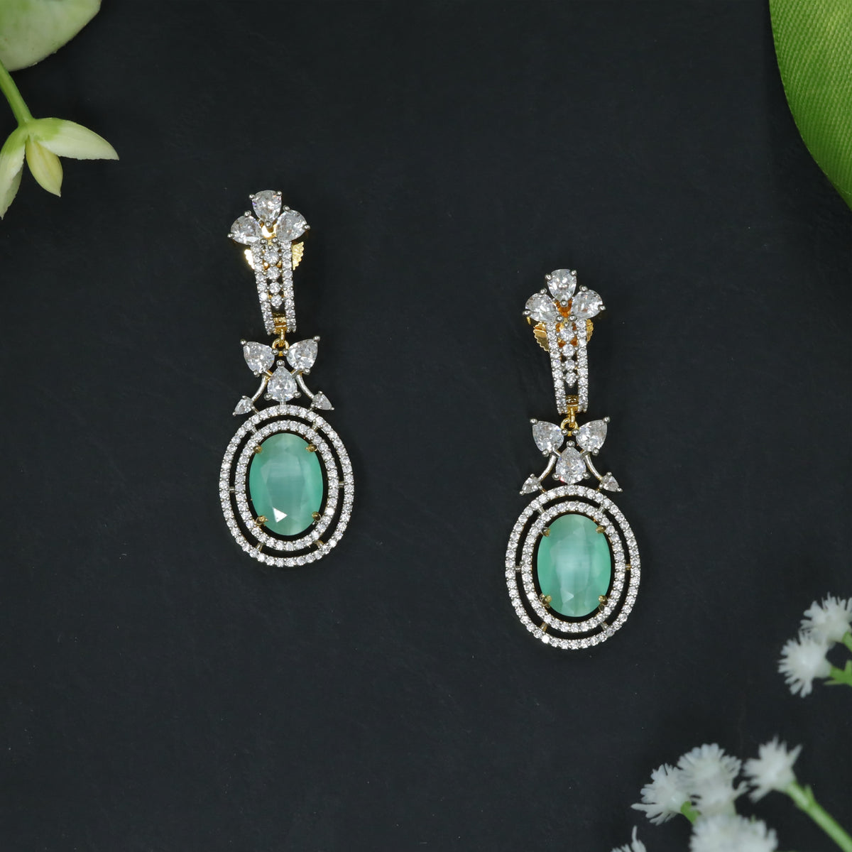 Elegant Oval Drop Hangings with Floral Link Detail