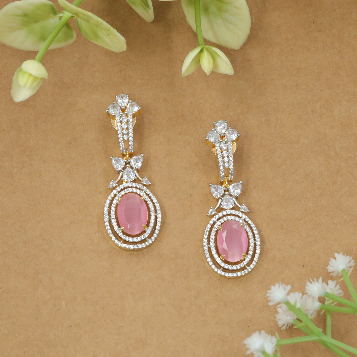 Elegant Oval Drop Hangings with Floral Link Detail