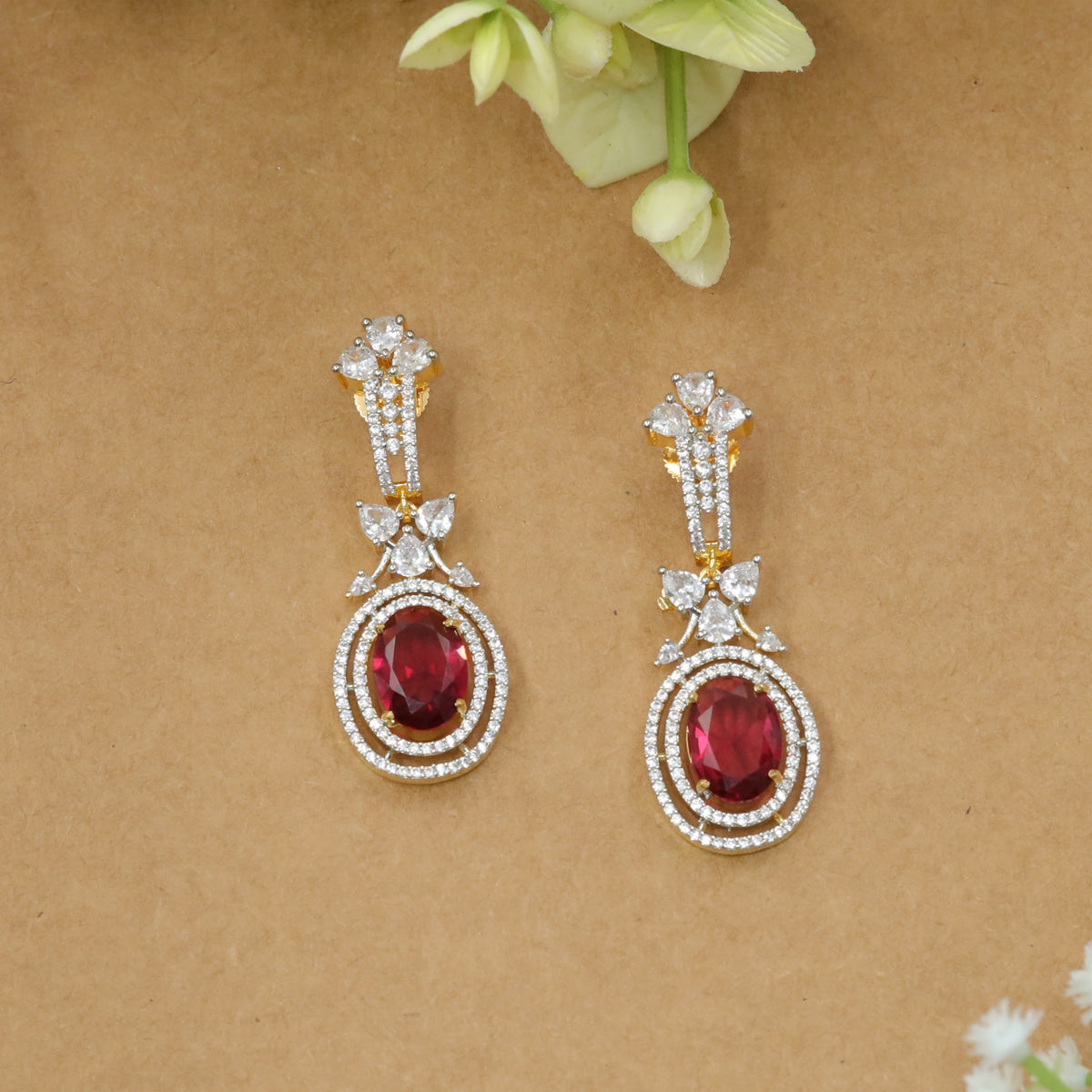 Elegant Oval Drop Hangings with Floral Link Detail