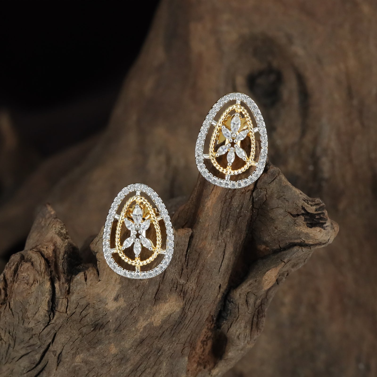 Encircled Oval Studs with Starburst Center
