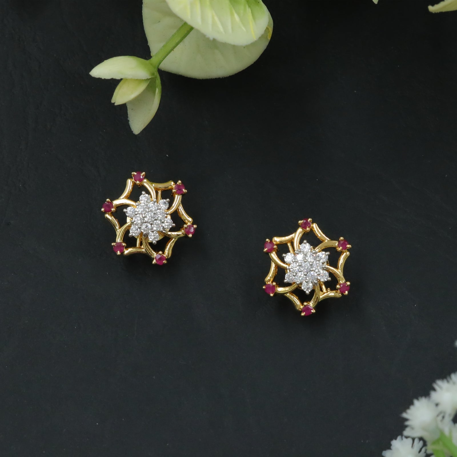 Radiant Flower Studs with Open Petal Frame
