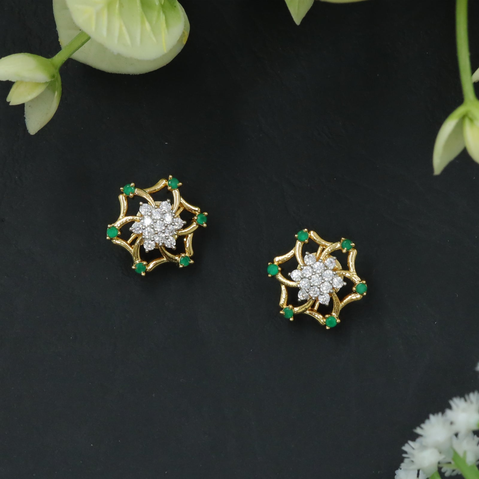 Radiant Flower Studs with Open Petal Frame