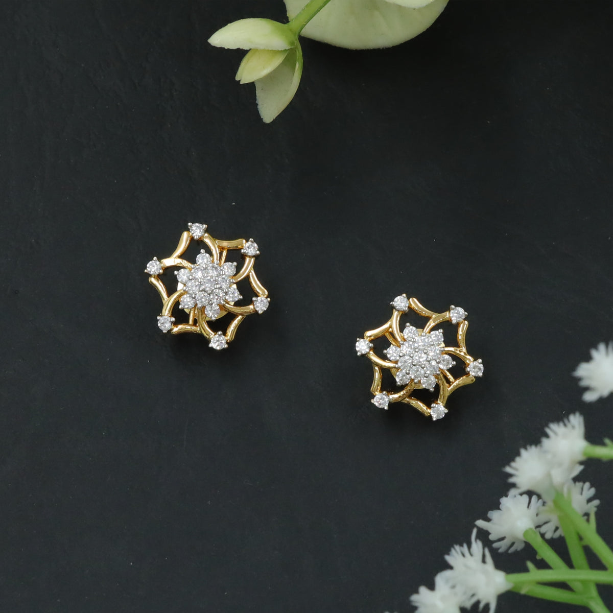 Radiant Flower Studs with Open Petal Frame