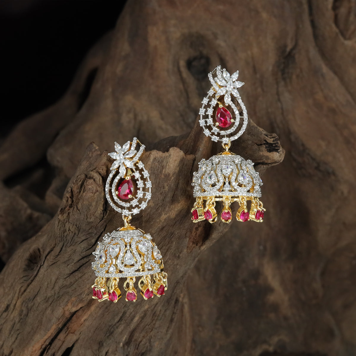 Teardrop Crest Jumka with Crowned Dome and Dangling Accents
