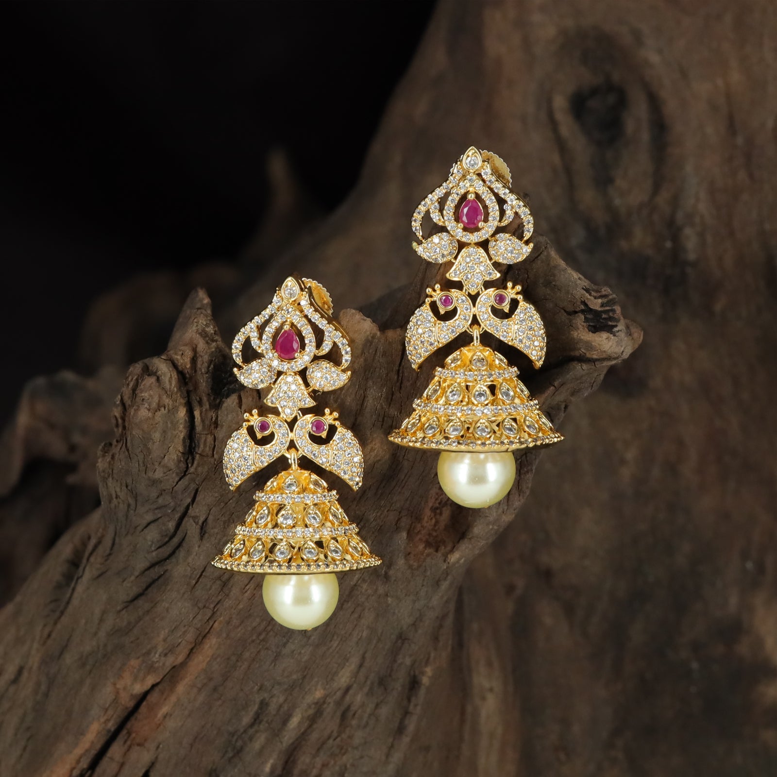 Elegant Crest Jumka with Flared Bell and Pearl Drop