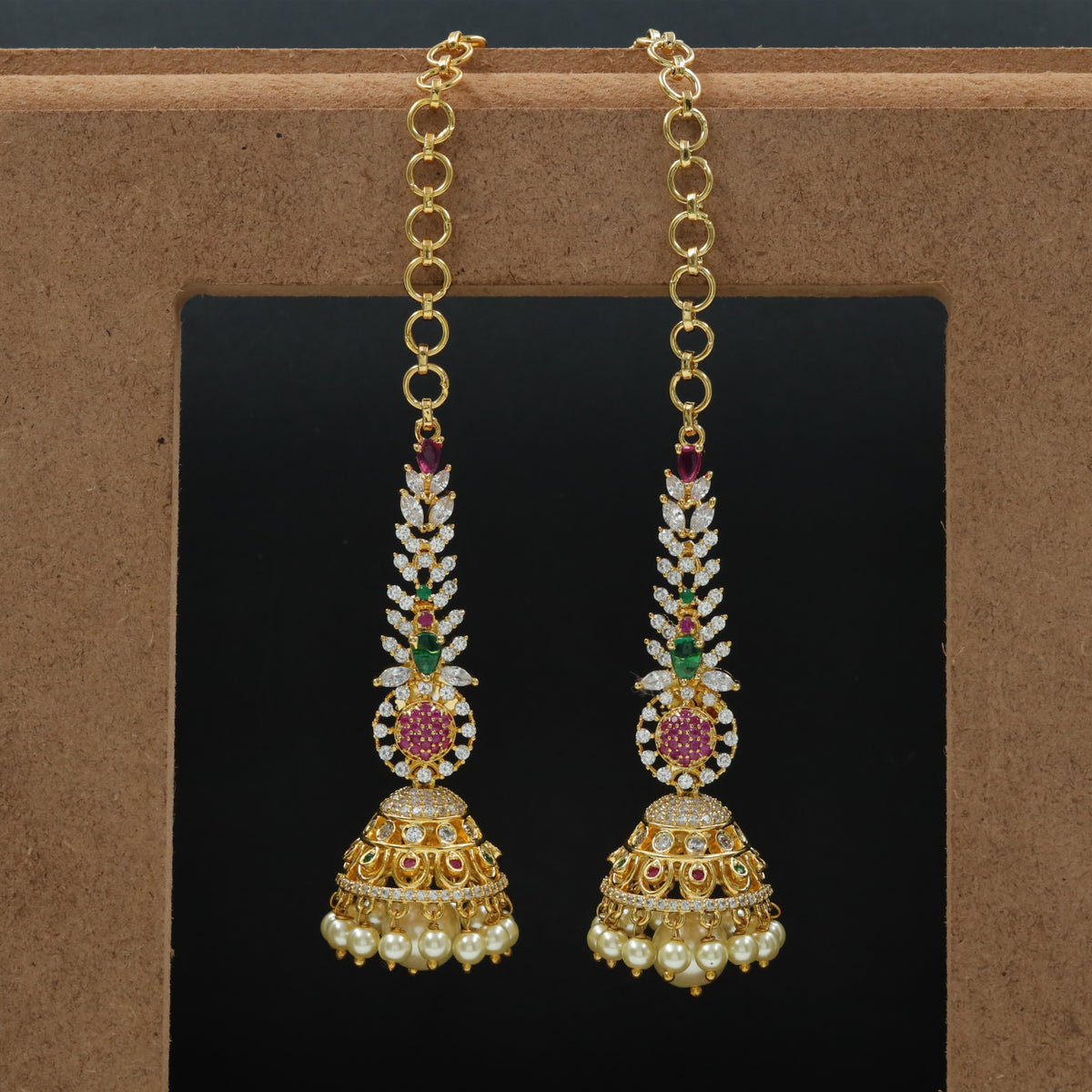 Classic Long Jumka with Linked Chain and Rounded Drop