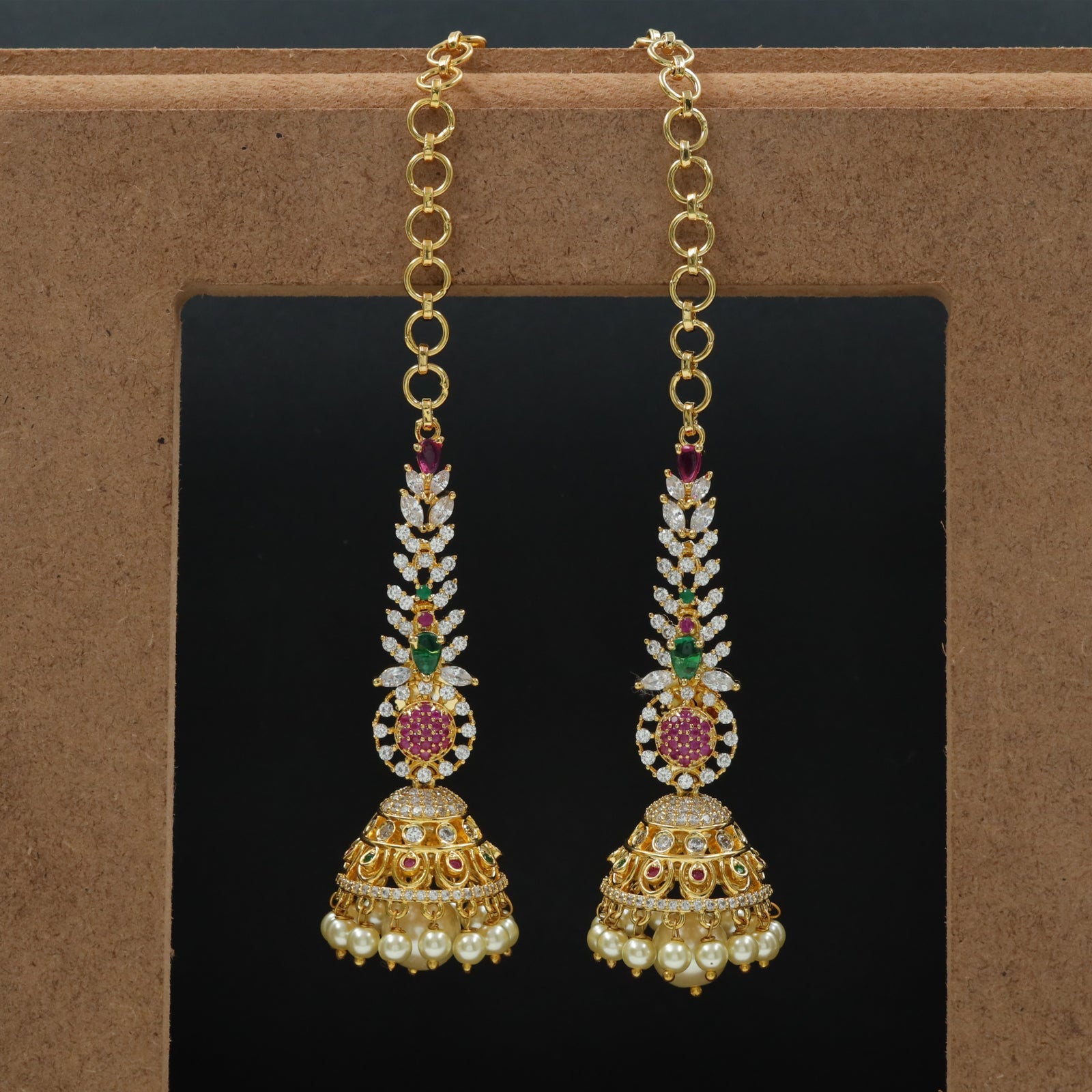 Classic Long Jumka with Linked Chain and Rounded Drop