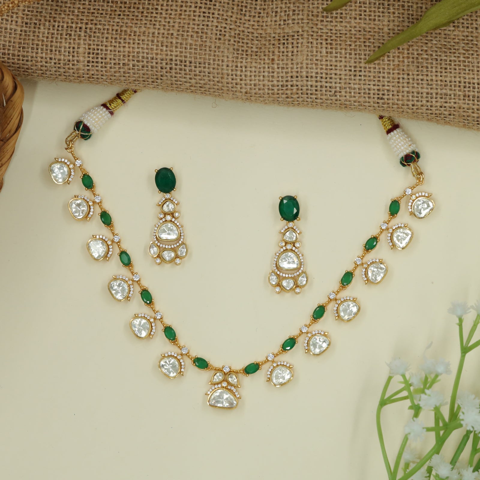 Framed Drop Necklace with Alternating Stone Rhythm
