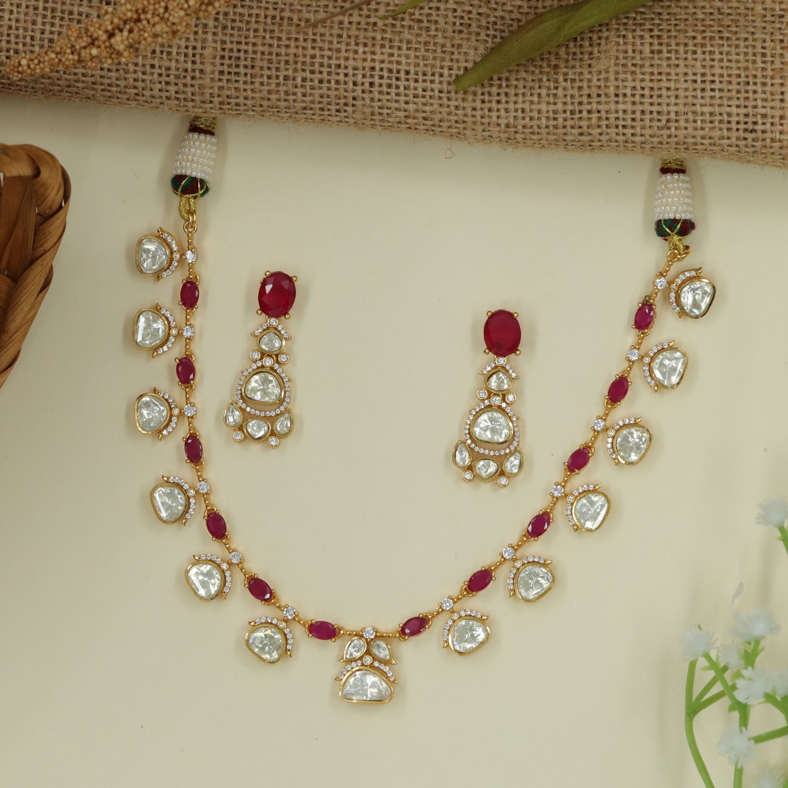 Framed Drop Necklace with Alternating Stone Rhythm