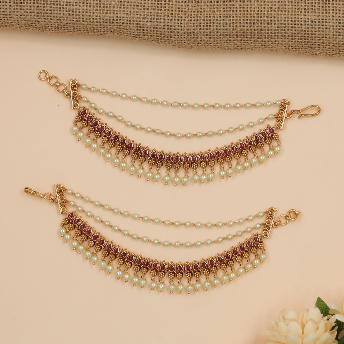 Antique Mati Featuring Teardrop Stone Units and Pearl Drops