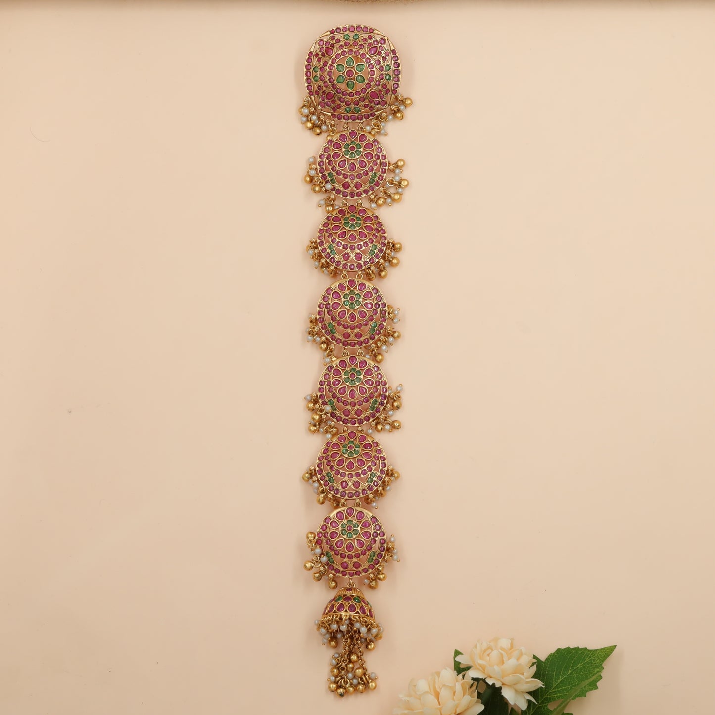 Circular Disc Jade Ornament with Vertical Drop Sequence