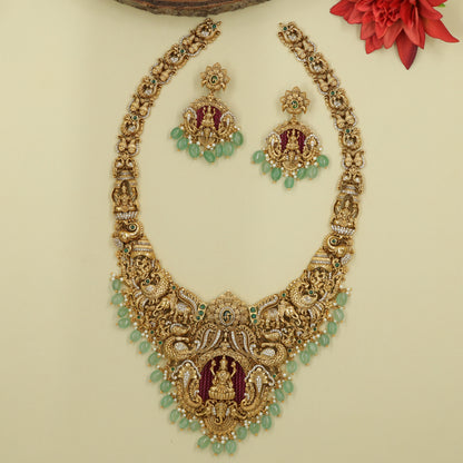 Long Haara with Central Lakshmi Panel and Dense Diety Work
