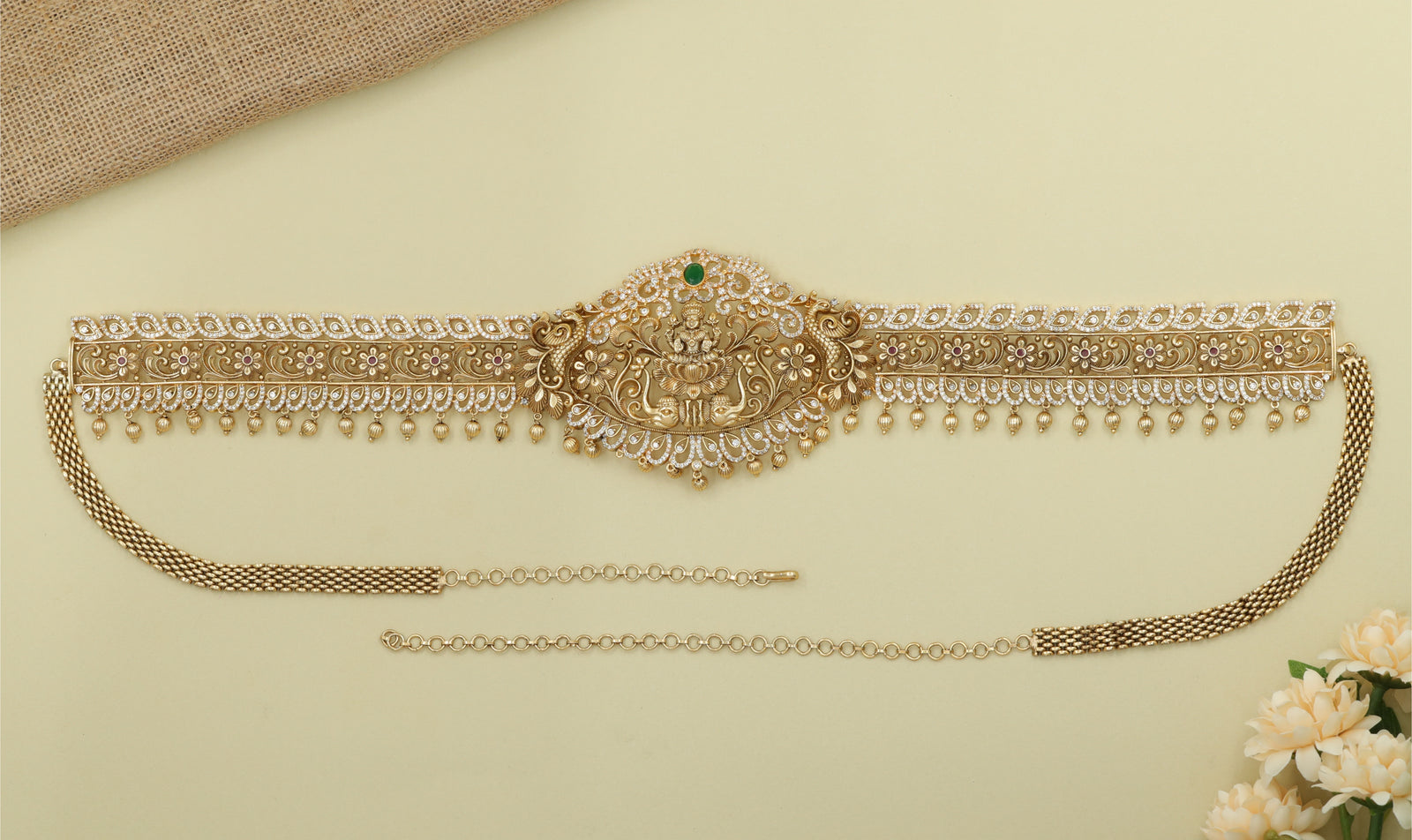 Lakshmi Centre Waist Belt with Twin Peacocks and Elephant Detailing