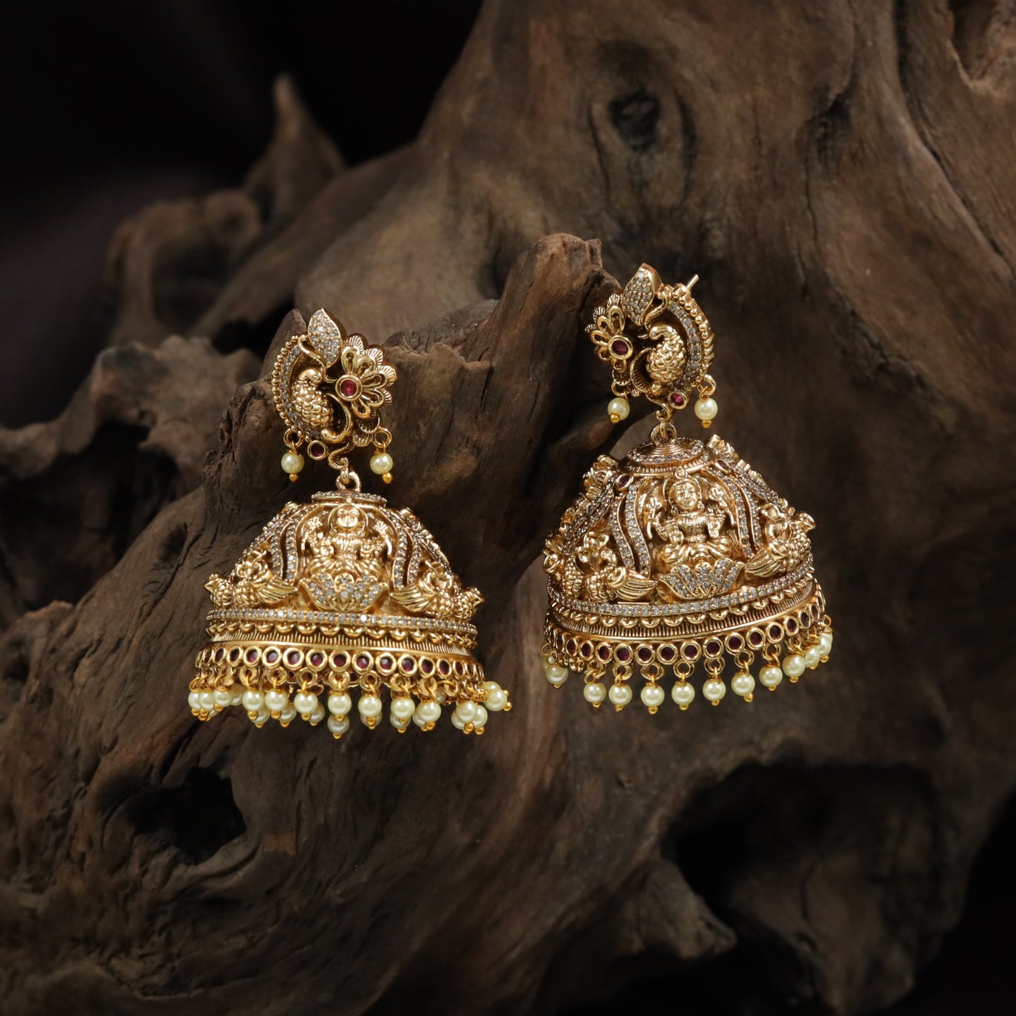 Grand Lakshmi Jumka with Sculpted Dome and Dense Drops