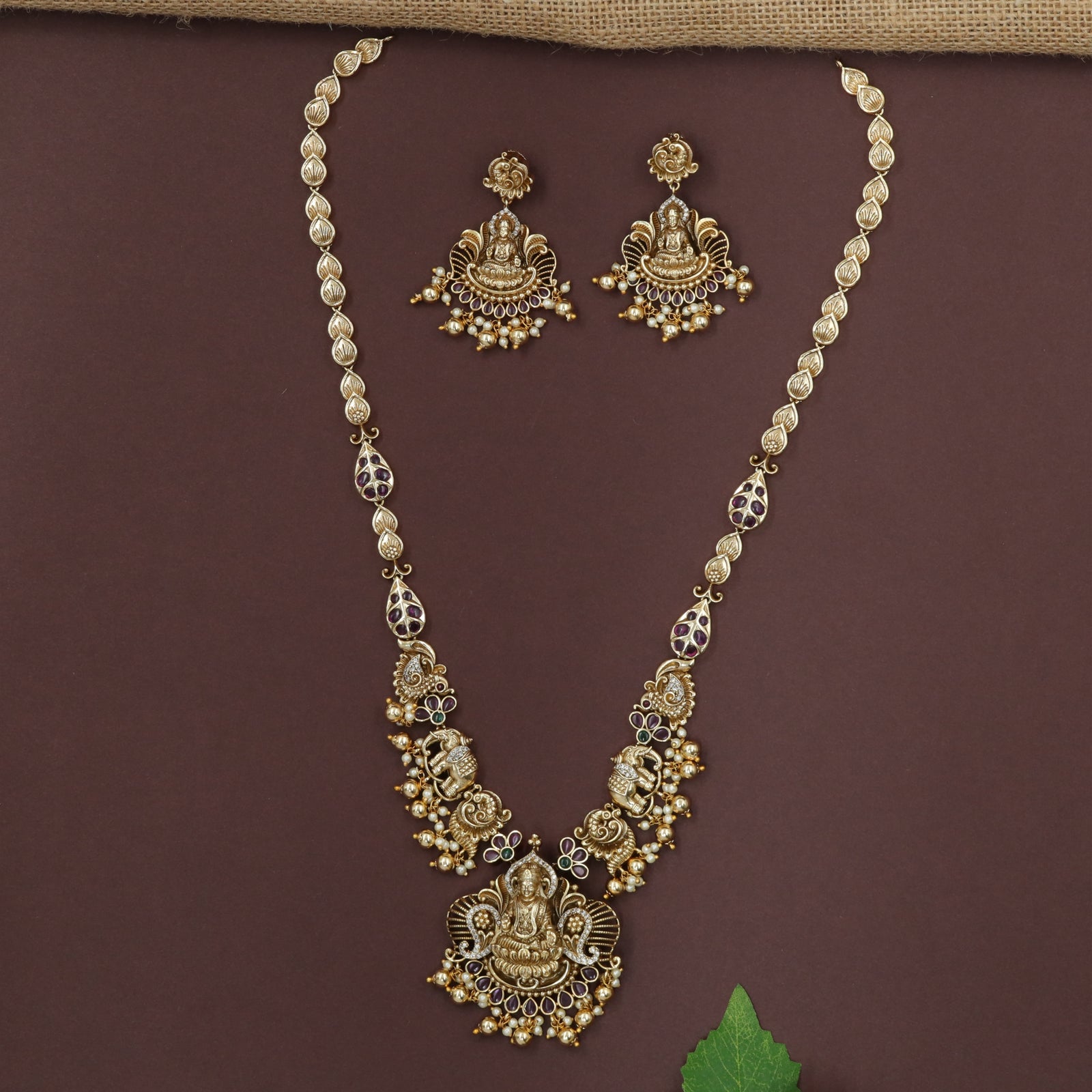 Traditional Court Lakshmi Long Haara Set with Matching Earrings