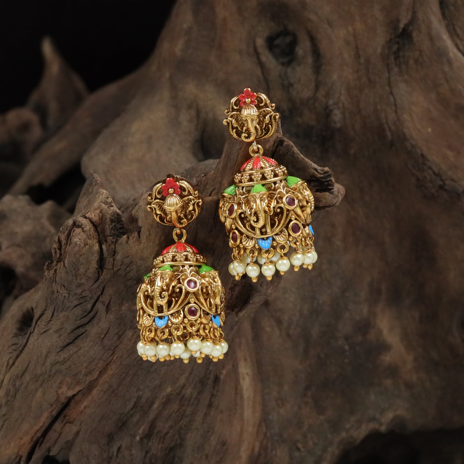 Monumental Ganesha Dome Jumka with Drop-Focused Finish
