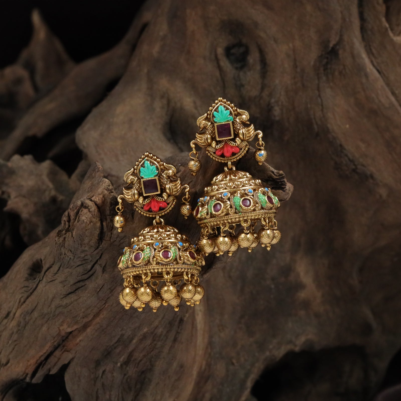 Square-Design Dome Jumka with Heavy Granule Hangings