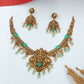 Central Venkateshwara Lakshmi Panel Necklace with Green Drop Hangings