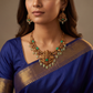 Central Venkateshwara Lakshmi Panel Necklace with Green Drop Hangings