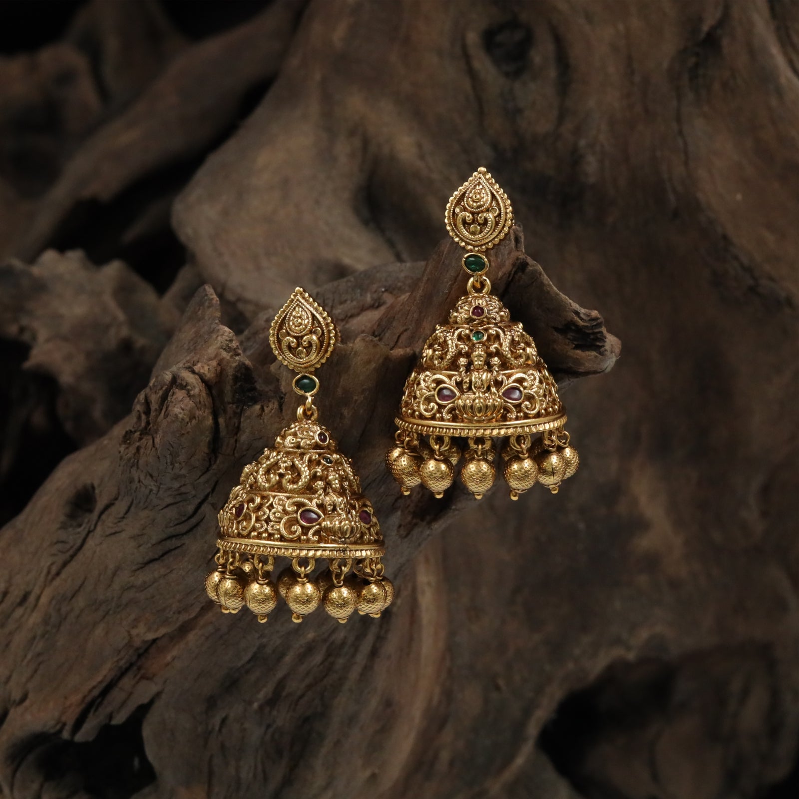 Lakshmi Medallion Dome Jumka with Bead Fringe