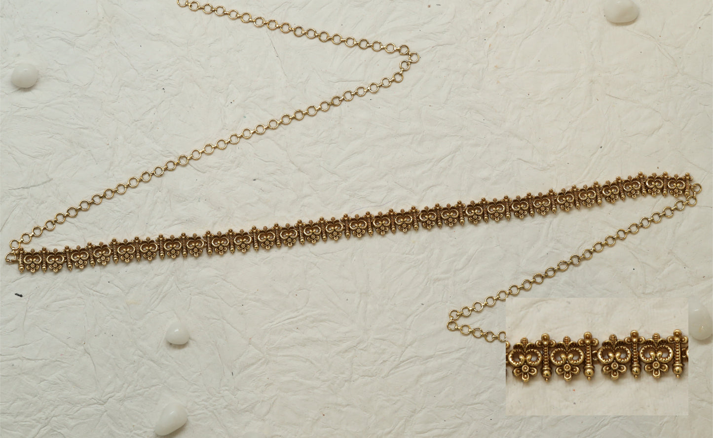 Dense Flower Relief Row with Granular Finish Waist Belt